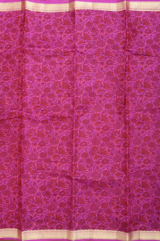 Printed Silk Saree In Pink With Floral Design