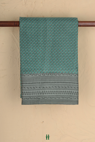 Printed Silk Saree In Pine Green With Allover Design