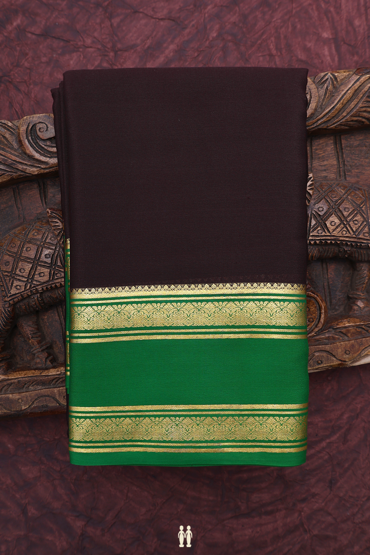 Mysore Silk Saree In Dark Oak Brown With Contrast Border