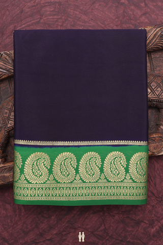 Mysore Silk Saree In Plain Navy Blue Paisley Border