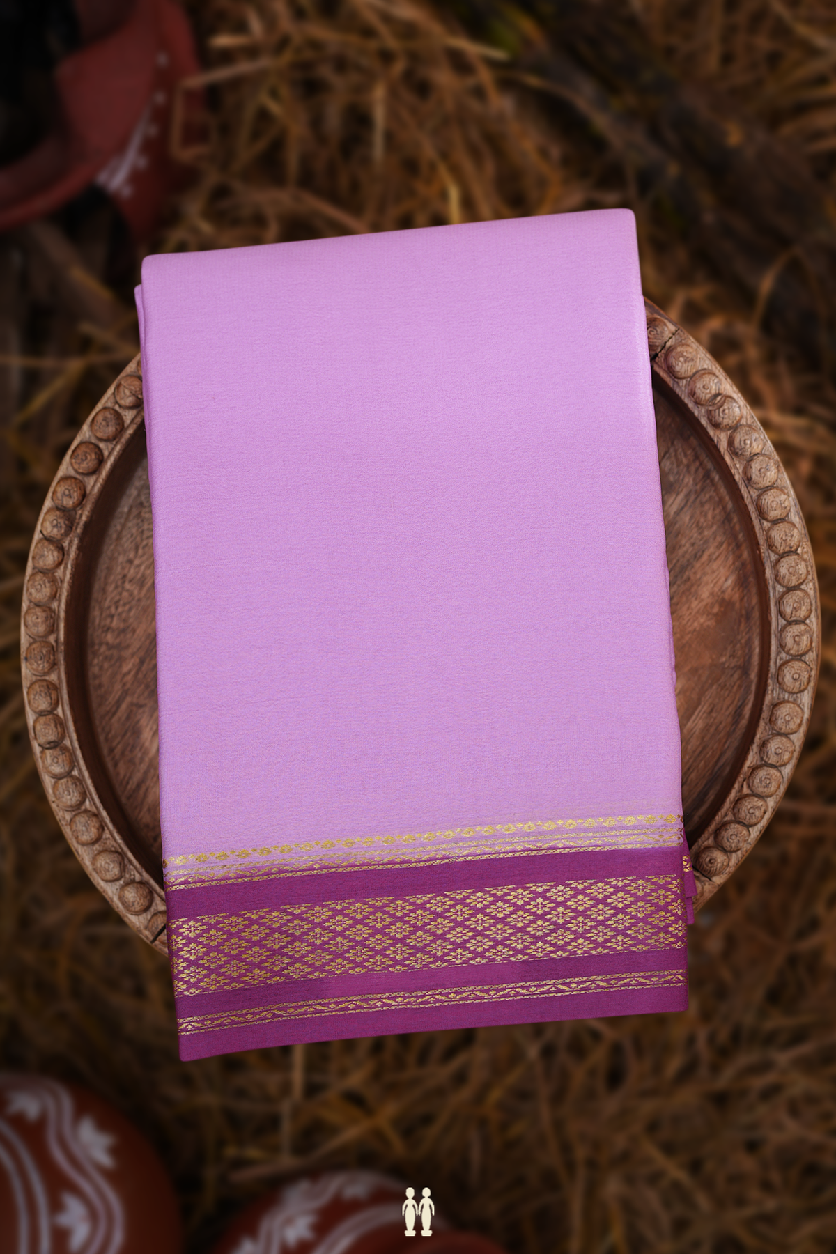 Mysore Silk Saree In Plain Light Purple With Contrast Border