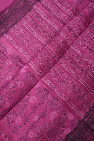 Printed Silk Saree In Pink With Floral Design