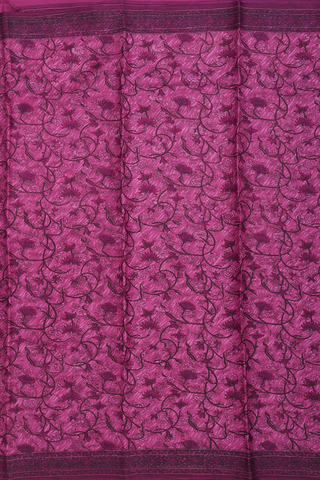 Printed Silk Saree In Pink With Floral Design