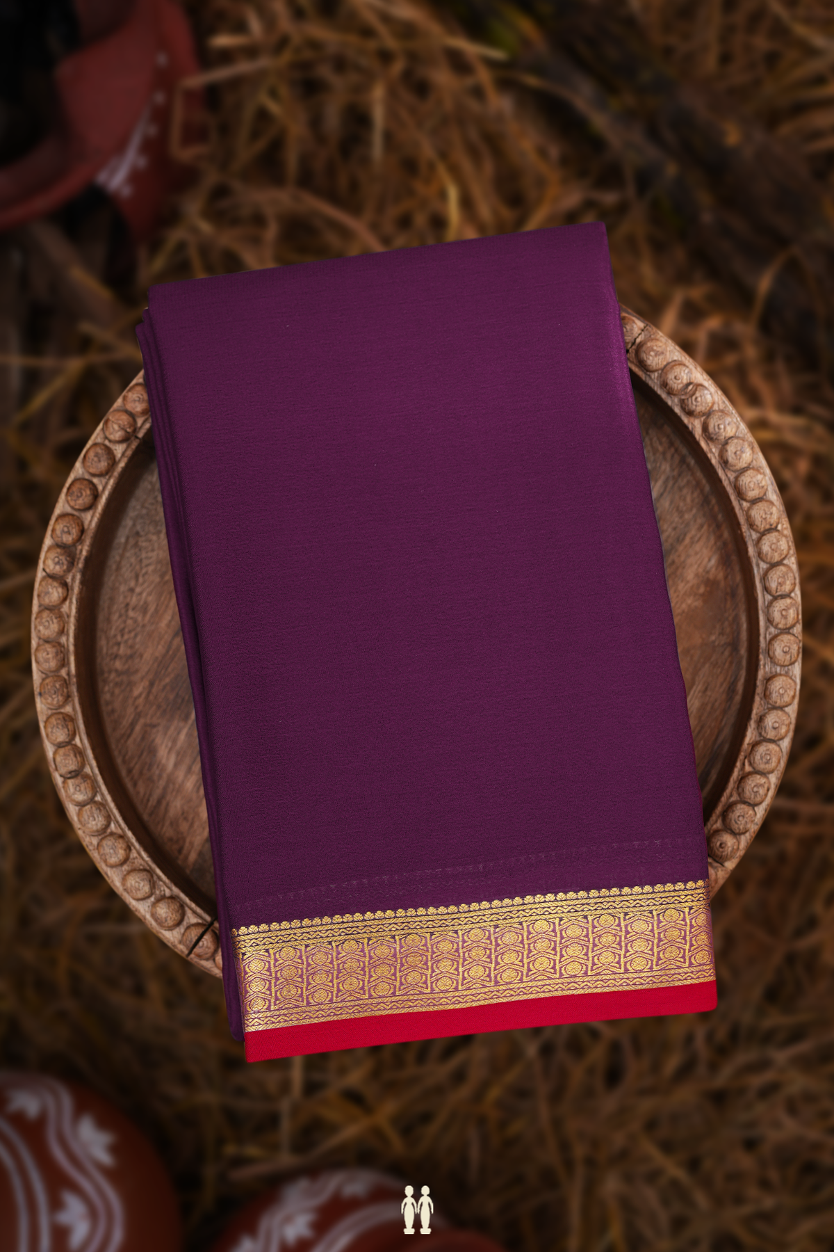 Mysore Silk Saree In Plain Deep Purple With Contrast Border