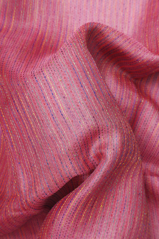 Tussar Silk Saree In Pink With Threadwork Stripes