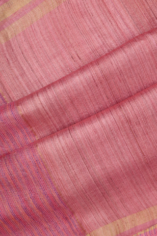 Tussar Silk Saree In Pink With Threadwork Stripes