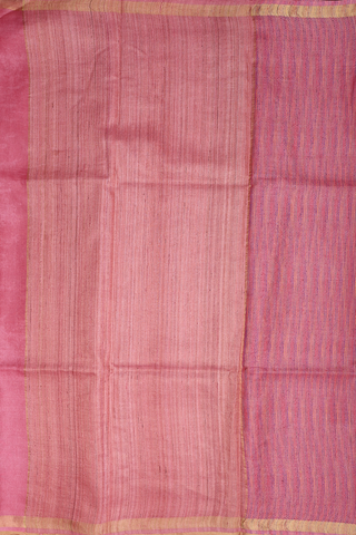 Tussar Silk Saree In Pink With Threadwork Stripes