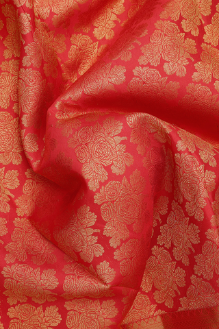 Floral Zari Design Chilli Red Kanchipuram Silk Saree