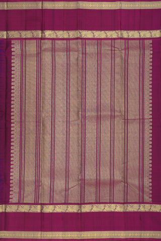 Kanchipuram Silk Saree In Indigo Blue With Zari Checked