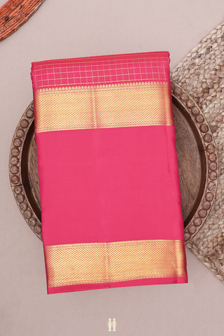 Zari Checked Design Hot Pink Kanchipuram Silk Saree