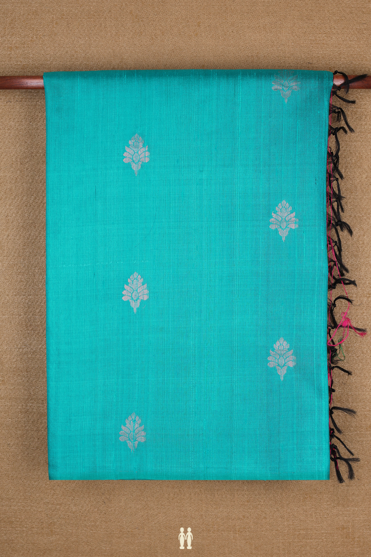 Raw Silk Saree In Peacock Blue With Zari Buttas