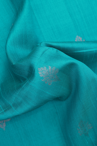 Raw Silk Saree In Peacock Blue With Zari Buttas