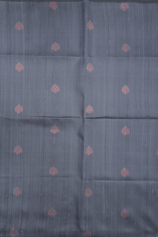 Raw Silk Saree In Dark Grey With Zari Buttas