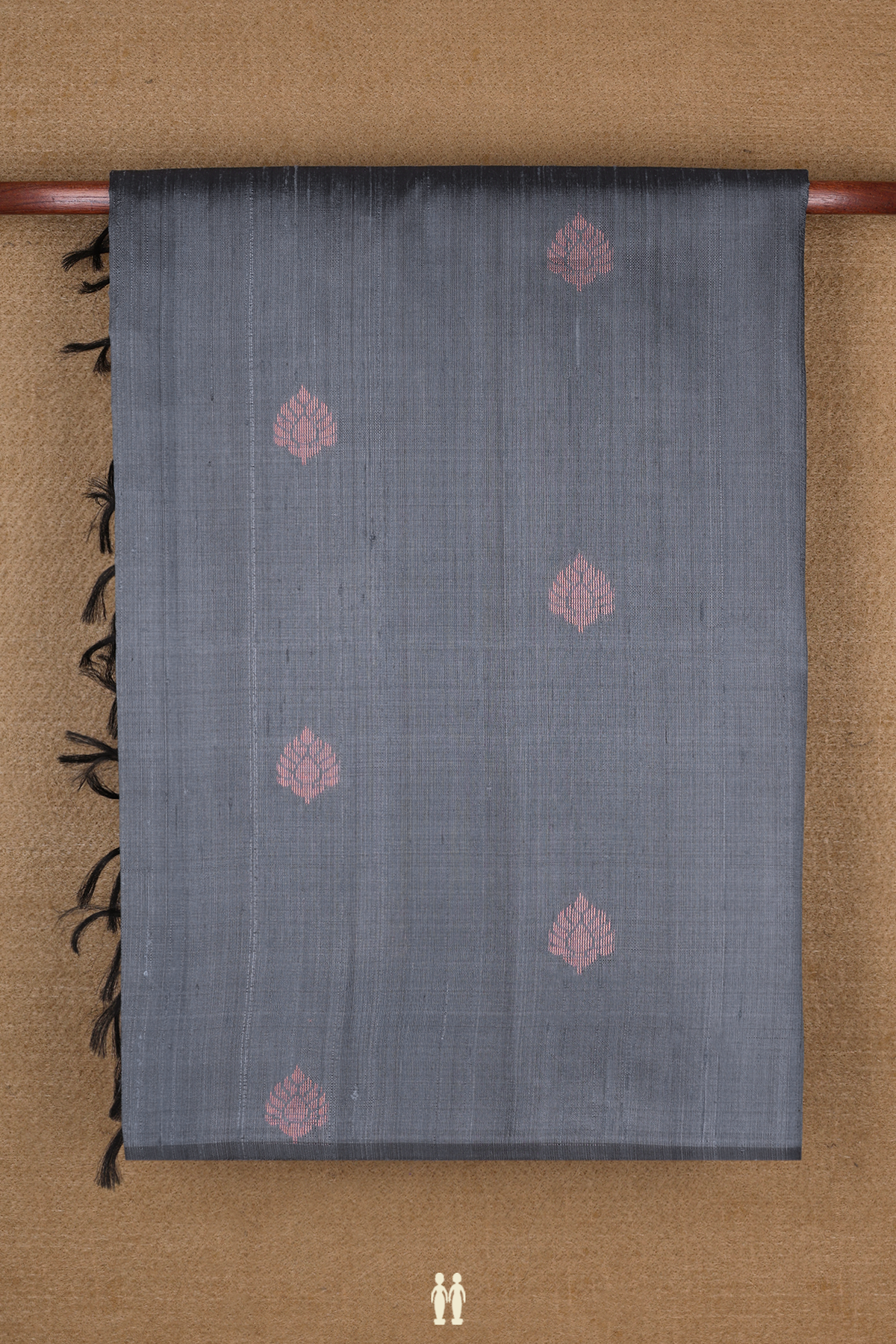 Raw Silk Saree In Dark Grey With Zari Buttas