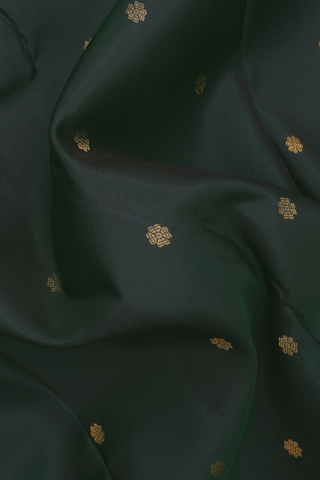 Kanchipuram Silk Saree In Bottle Green With Floral Buttis