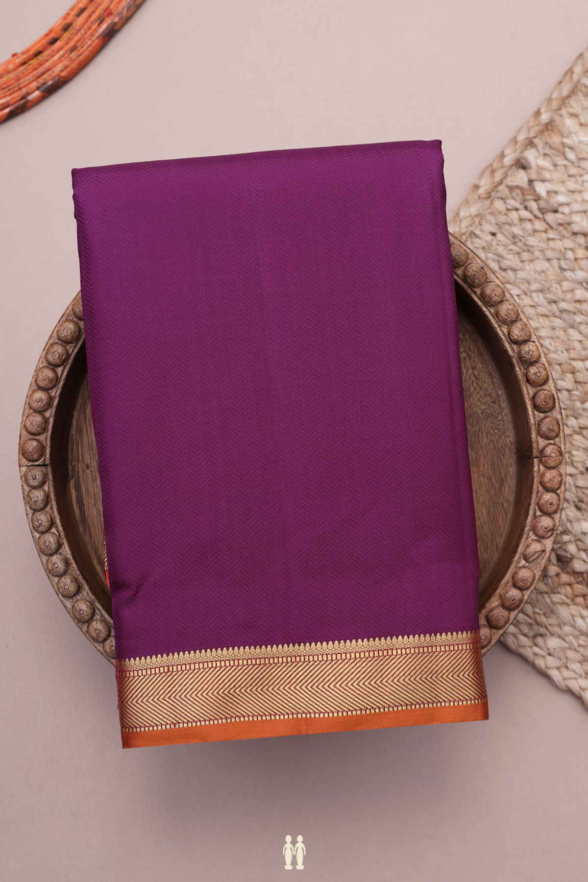 Kanchipuram Silk Saree In Plum Purple With Chevron Design