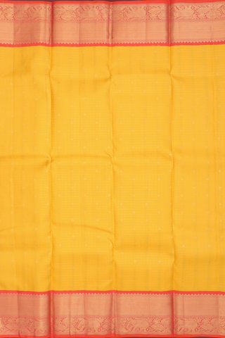 Kanchipuram Silk Saree In Royal Yellow Checks With Buttas