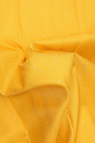 Kanchipuram Silk Saree In Royal Yellow Checks With Buttas