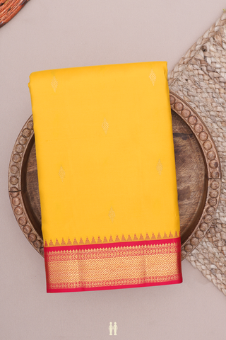 Kanchipuram Silk Saree In Honey Yellow With Zari Buttis