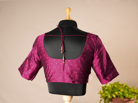 Zari Buttis Deep Mulberry Semi Banaras Silk Readymade Blouse