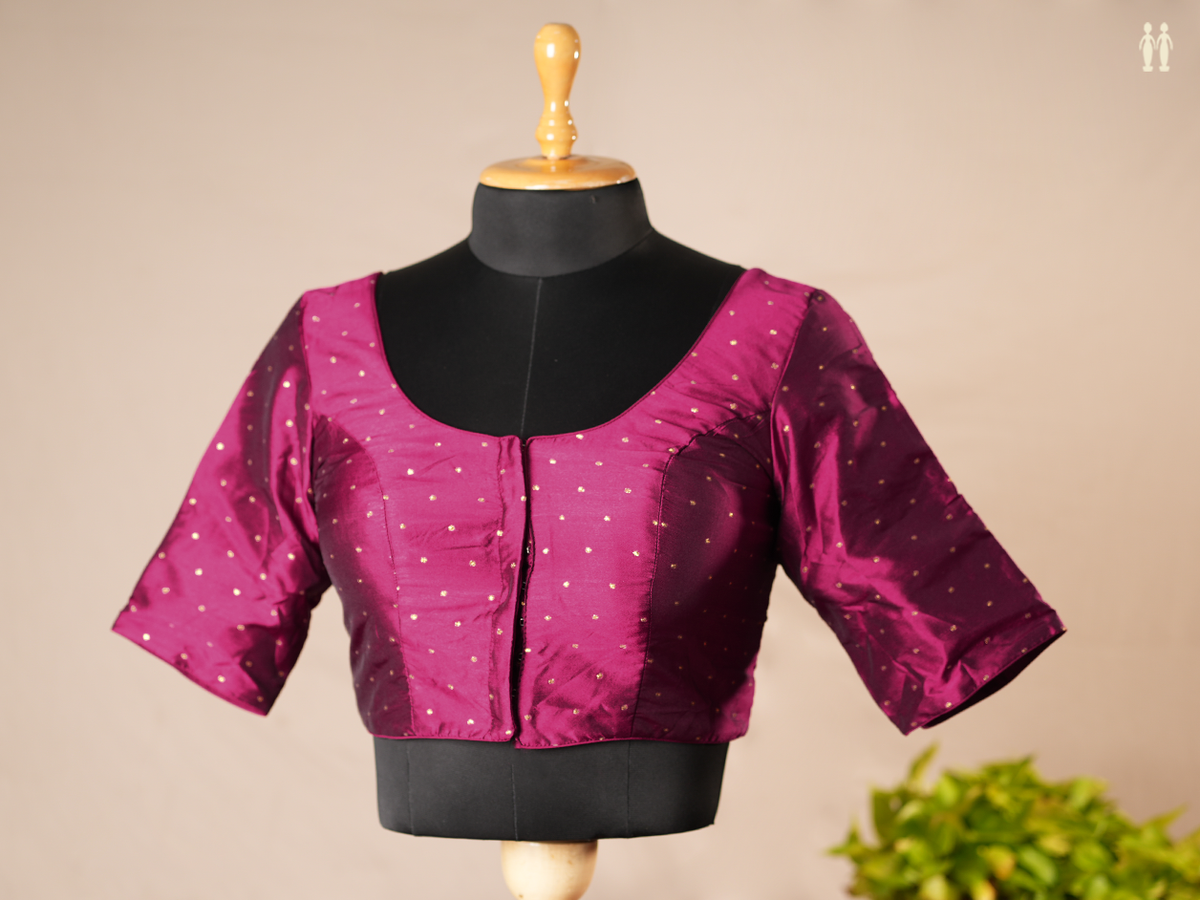 Zari Buttis Deep Mulberry Semi Banaras Silk Readymade Blouse