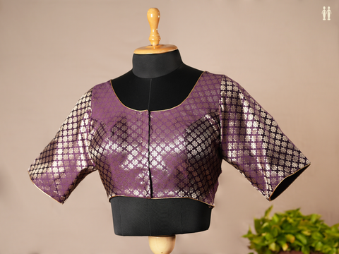 Brocade Pattern Plum Purple Semi Banaras Readymade Blouse