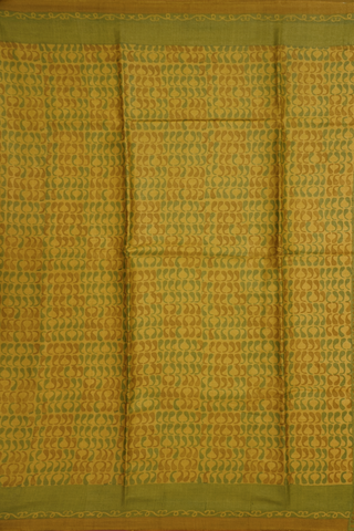 Paisley Printed Design Olive Yellow Tussar Silk Saree