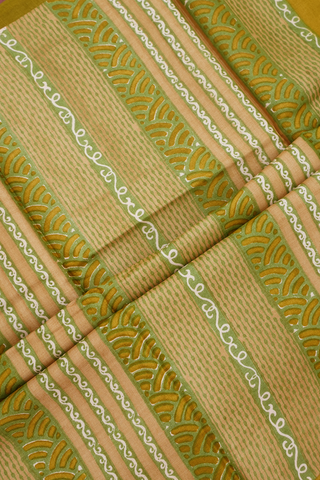 Paisley Printed Design Olive Yellow Tussar Silk Saree