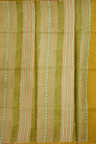 Paisley Printed Design Olive Yellow Tussar Silk Saree