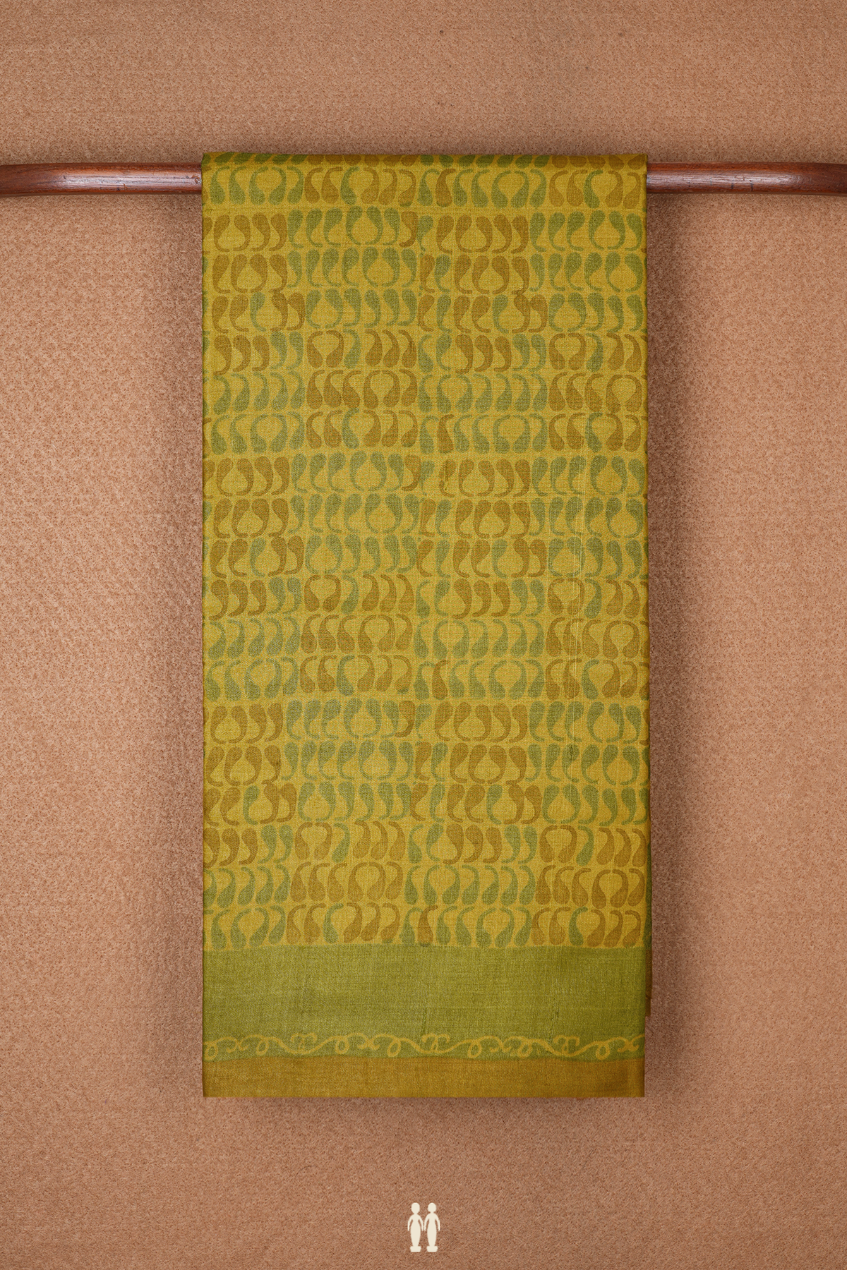 Paisley Printed Design Olive Yellow Tussar Silk Saree