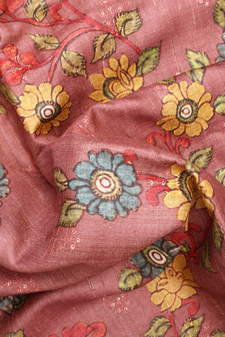 Allover Floral Printed Dusty Rose Pink Tussar Silk Saree