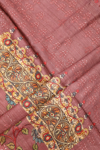 Allover Floral Printed Dusty Rose Pink Tussar Silk Saree