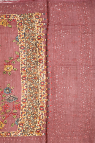 Allover Floral Printed Dusty Rose Pink Tussar Silk Saree