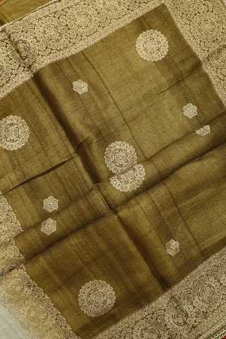 Floral Digital Printed Cream Green Tussar Silk Saree