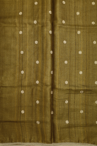 Floral Digital Printed Cream Green Tussar Silk Saree