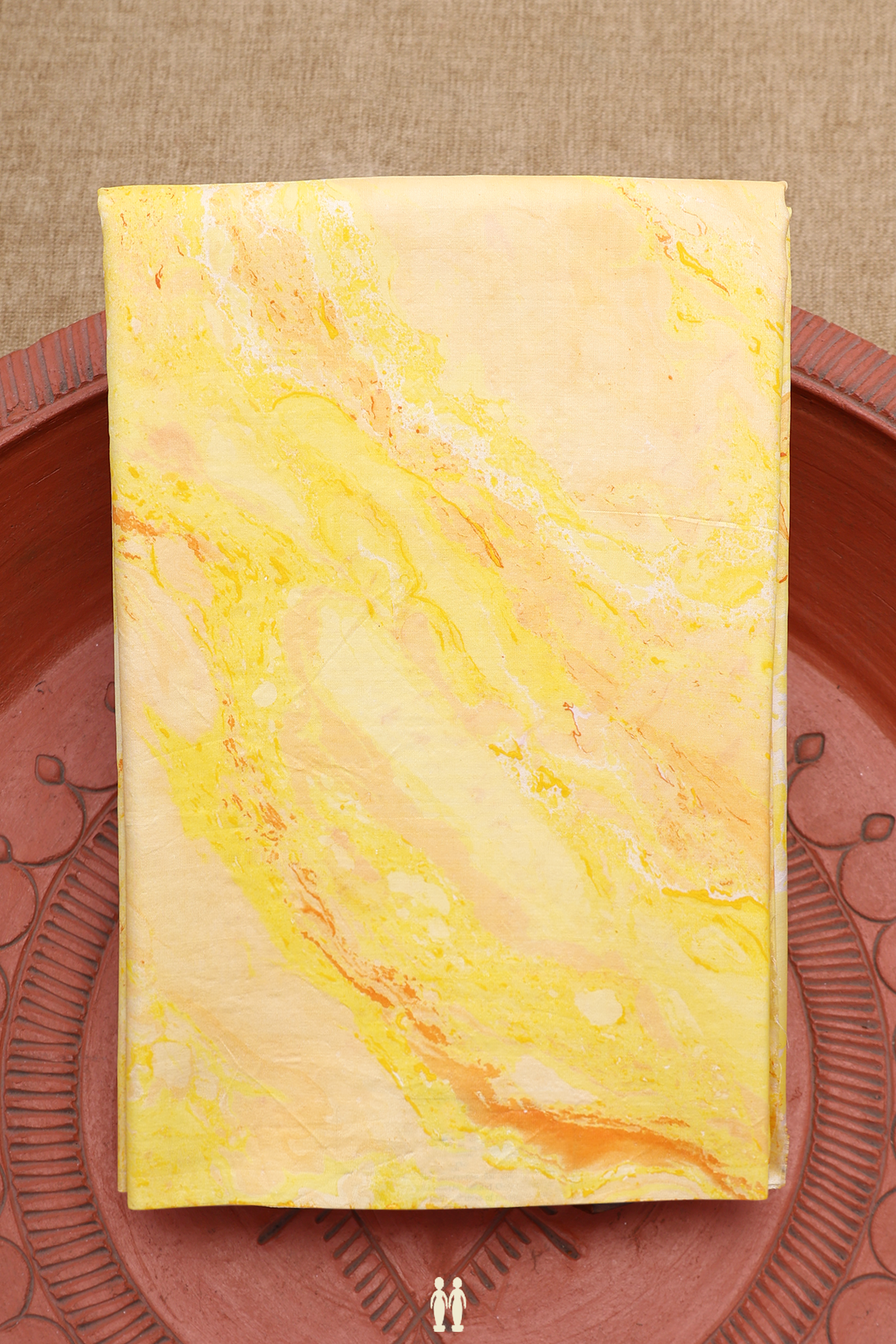 Stone Texture Design Yellow And Orange Hand Marble Silk Saree