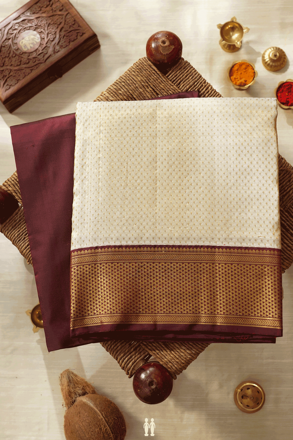 Beige And Maroon Tissue Silk Dhoti With Shirt Material Set