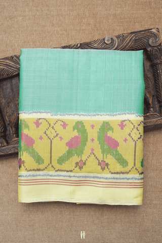 Birds Design Border Plain Mint Green Patola Silk Saree