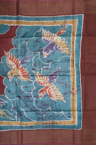 Birds Design Chocolate Brown Tussar Silk Saree