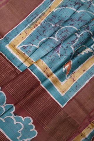 Birds Design Chocolate Brown Tussar Silk Saree