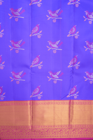 Birds Motifs Royal Blue Kanchipuram Silk Saree