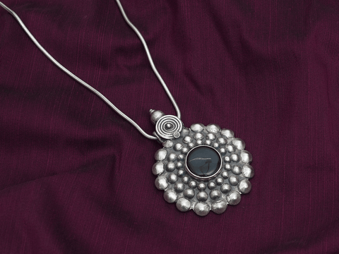 Black Onyx Stone Pure Silver Pendant