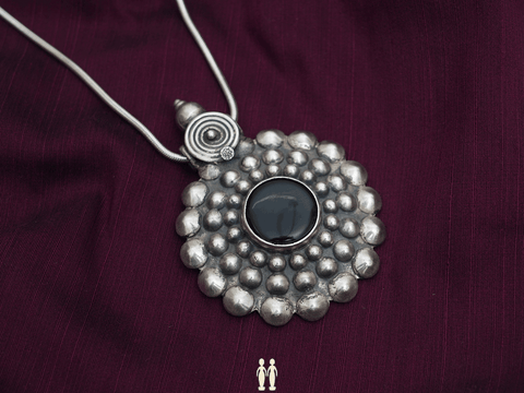 Black Onyx Stone Pure Silver Pendant