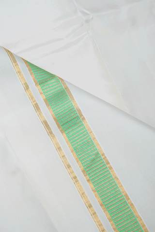 Blue And White Silk Dhoti With Shirt Material Set