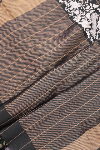 Tussar Silk Saree In Black With Zari Checked Design