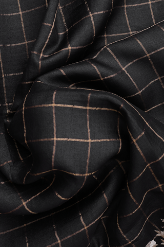 Tussar Silk Saree In Black With Zari Checked Design