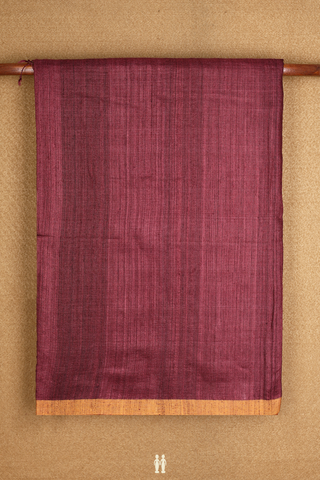 Contrast Border Plain Plum Brown Jute Saree