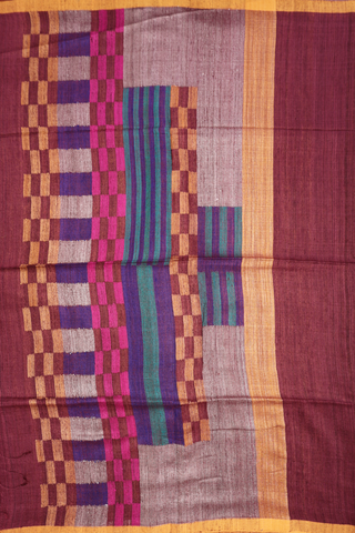 Contrast Border Plain Plum Brown Jute Saree