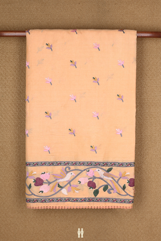 Tussar Silk Saree In Pastel Orange With Embroidered Motifs