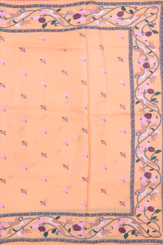 Tussar Silk Saree In Pastel Orange With Embroidered Motifs